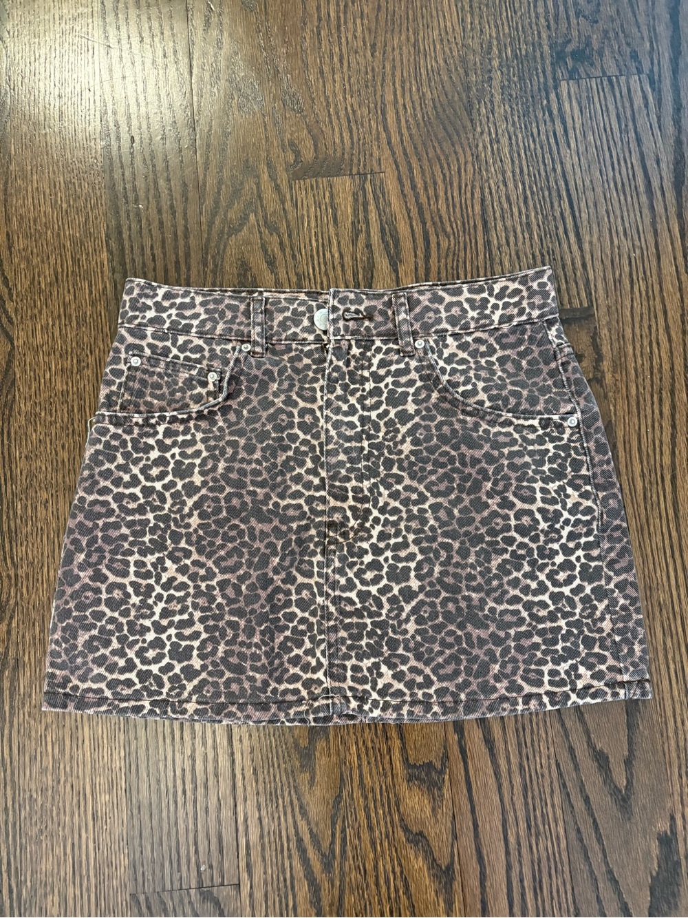 Pull&Bear Leopard Print Denim Mini Skirt - Brown/Pink